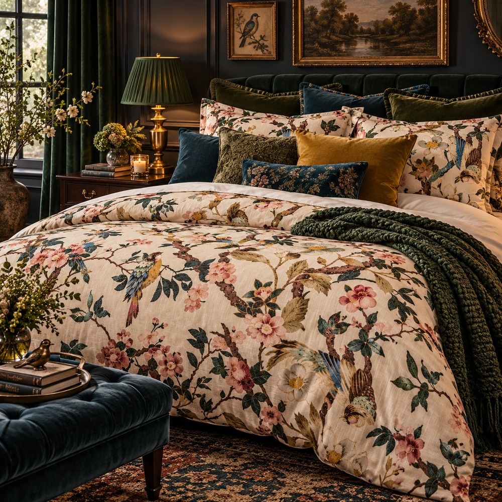 Pottery Barn Nola Floral King Duvet Cover Multi Bird Chinoiserie Botanical King
